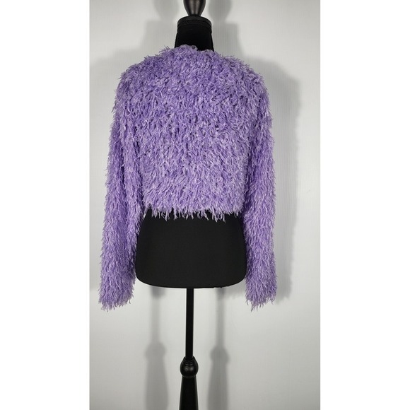 Fuzzy Cropped Blouse - Shaggy Knit Pullover - Lavender Purple - Size S - Picture 4 of 8